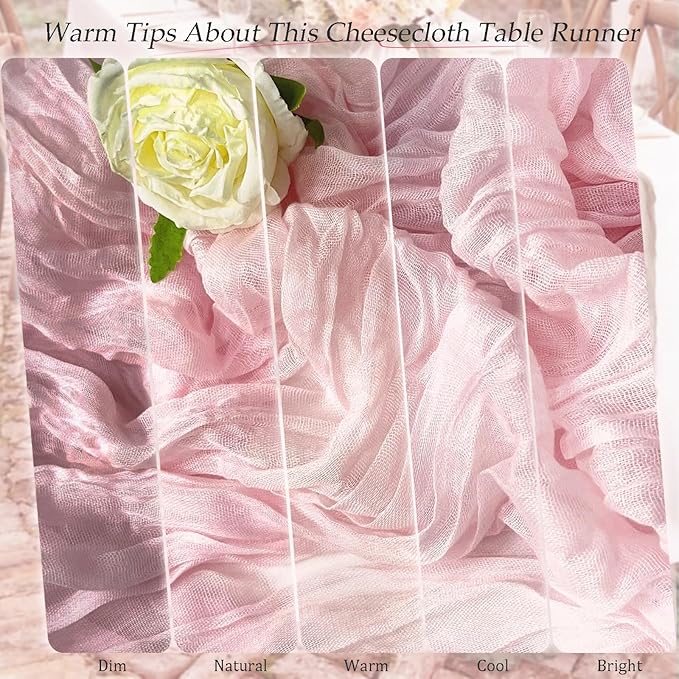 10 Pack Pink Cheesecloth Table Runner 17x108 Inch Semi Sheer Boho Rustic Gauze Cheese Cloth Table Runners for Wedding Party Birthday Baby Shower Home Décor