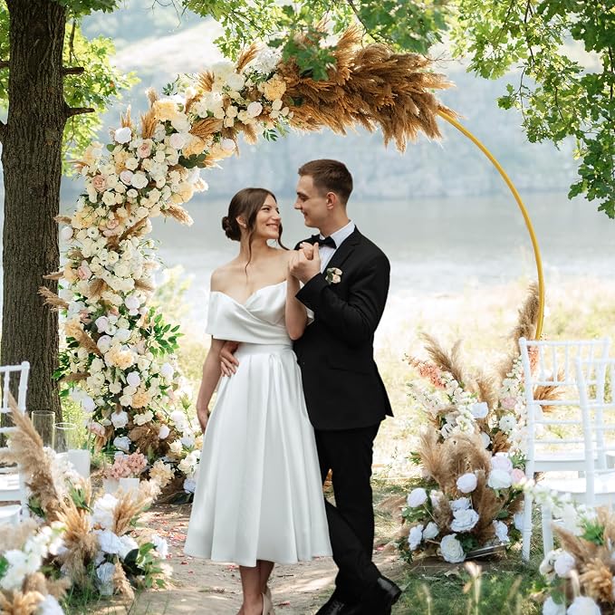 7.2ft Round Backdrop Stand Circle Gold Balloon Arch Metal Wedding Backdrop Ring Stand Frame for Party Birthday Baby Shower Flower Decorations Ceremony Anniversary Bridal