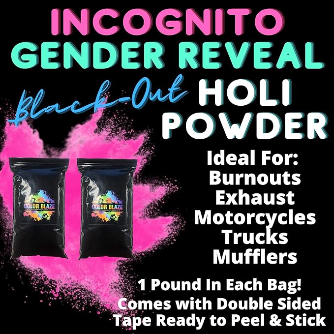 Color Blaze Black-Out Baby Gender Reveal Powder - 2lbs Pink Colored Powder for Girl, Perfect for Car, Motorcycle Burnout, Toss, Photoshoot, Reveal Party & Festival - Pack of 2 Bags with 1 lb - Pink