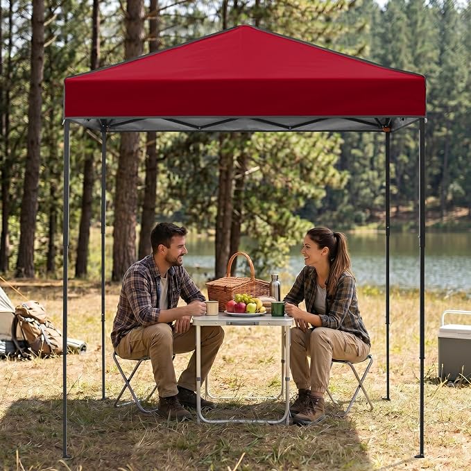 EAGLE PEAK 6x4 Instant Pop Up Canopy Tent, Straight Leg Sun Shelter, Portable Canopy with Carry Bag for Camping, Beach & Sports, Burgundy