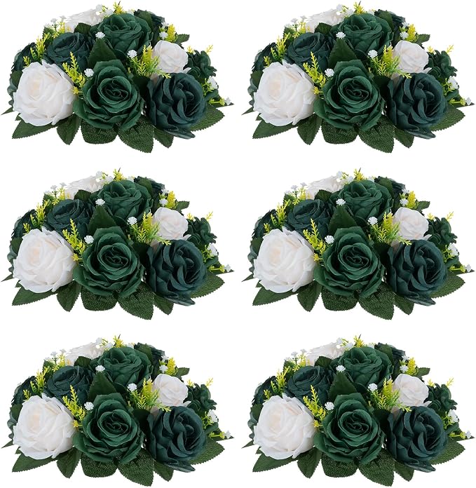 NUPTIO Green Flower Ball Centerpieces: 6 Pcs Artificial Rose Arrangements for Wedding Party Tables Decorations - Fake Silk Floral Kissing Balls for Home St Patrick's Day Christmas Event Dining
