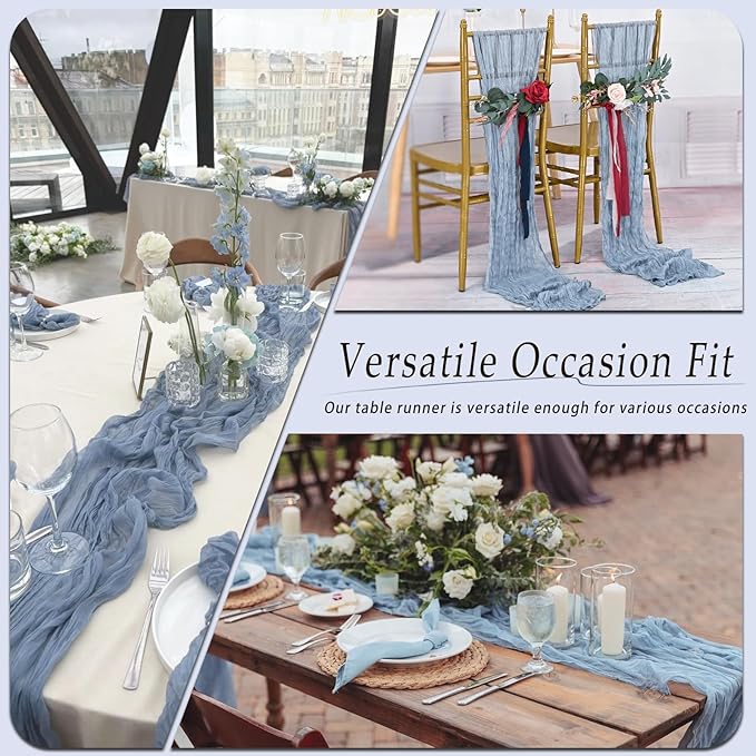 20 Pack Dusty Blue Cheesecloth Table Runner 17x108 Inch Semi Sheer Boho Rustic Gauze Cheese Cloth Table Runners for Wedding Party Birthday Baby Shower Home Décor