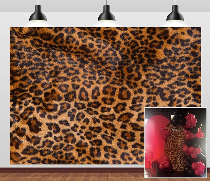 9x6ft Fabric Leopard Print Backdrop Leopard Skin Pattern Cheetah Black Brown Spots Photography Backdrop Baby Shower Banner Cake Table Decorations Photo Booth Studio Props