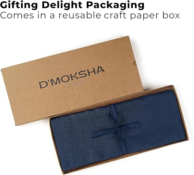 Classic Linen™ by D'Moksha Navy Blue Table Runner 144 Inches Long, 100% Pure Linen, Extra Long Table Runner, 14 x 144 Inch for Dining- Mothers Day, Spring, Summer, Memorial Day