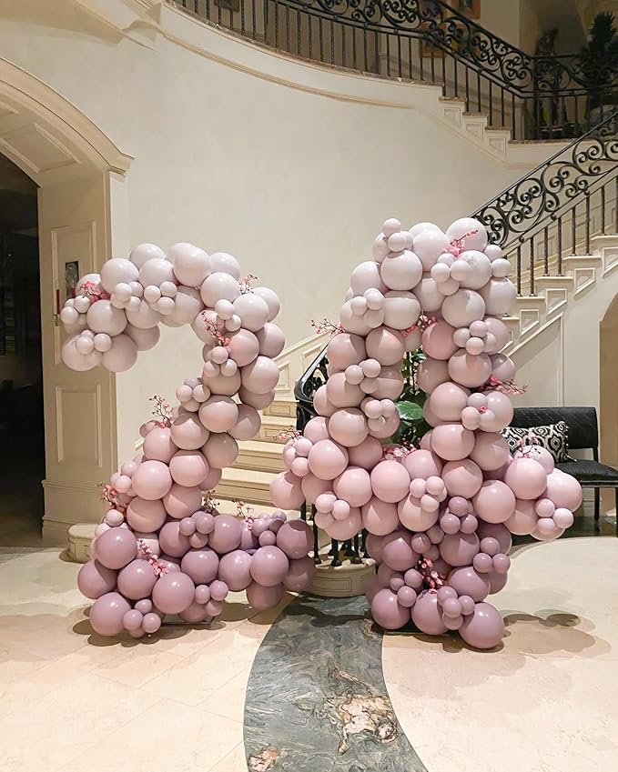 Dusty Pink Double Stuffed balloons Different Size 115Pcs 5/10/12/18 Inch Dusty Rose Matte Pink Balloons Garland Arch kit for Boho Birthday Baby Shower Bridal Shower Wedding Baptism Party