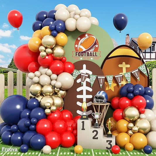 Graduation Balloon Arch Kit, 120pcs Red Retro Navy Blue Yellow White Sand Metallic Gold Baseball Balloon Arch Garland for 2025 Graduation Birthday Boys Sports Football Baby Shower Party Decorations