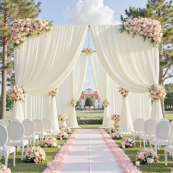 60ftx10ft Wrinkle Free Ivory Backdrop Curtains for Parties, Silky Polyester Photo Backdrop Drapes 12 Panels 5x10ft Back Drop Cloth for Wedding Birthday Baby Shower Photography Background