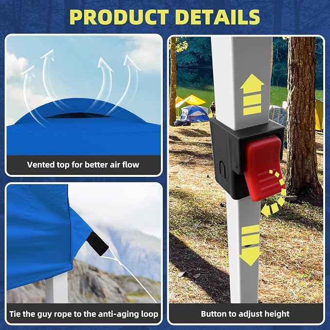 Durable 10 x 10 Pop-up Canopy Tent with 1 Sidewall, Portable Instant Camping Beach Canopy Tents, Blue