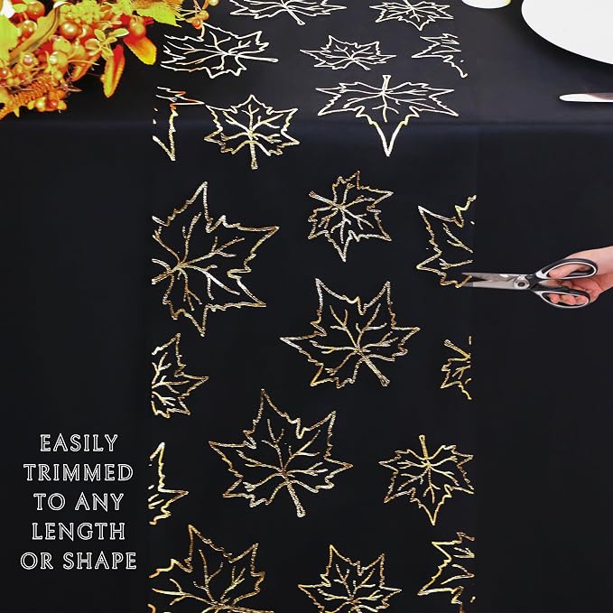 Snowkingdom Fall Table Runners, Gold Maple Leaves Thanksgiving Table Decorations for Autumn Harvest Sequin Glitter Lightweight Black Thin Mesh Sparkle Farmhouse Dining Party Decor 120 Inch