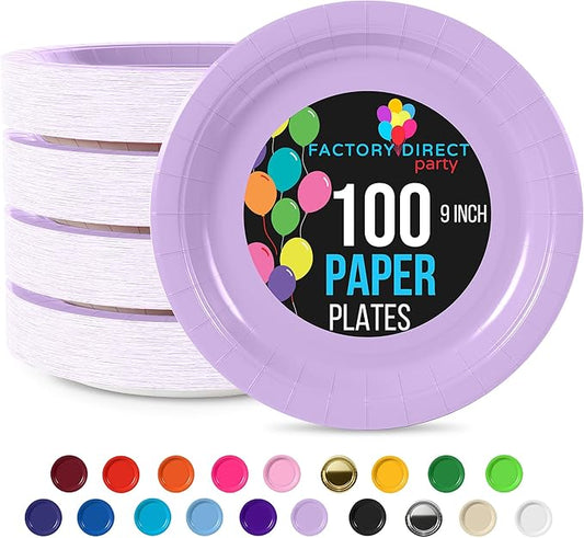 Exquisite Lavender Paper Plates Disposable Heavy Duty 9 Inch Lavender Disposable Plates For Party 100 Pcs Heavy Duty Paper Plate 350 GSM, Birthday Party Supplies Plate Set
