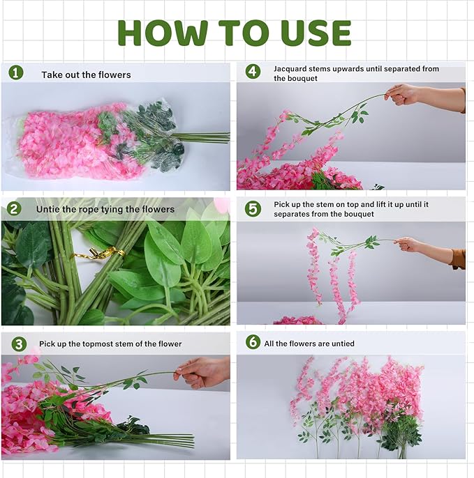 Alotiki Wisteria Hanging Flowers,12 Pack Fake Hanging Flowers,Wisteria Artificiales Garland for Home Wedding Arch Floral Party Garden Ceremony Outdoor Decor,3.6 Feet Long(12,White)