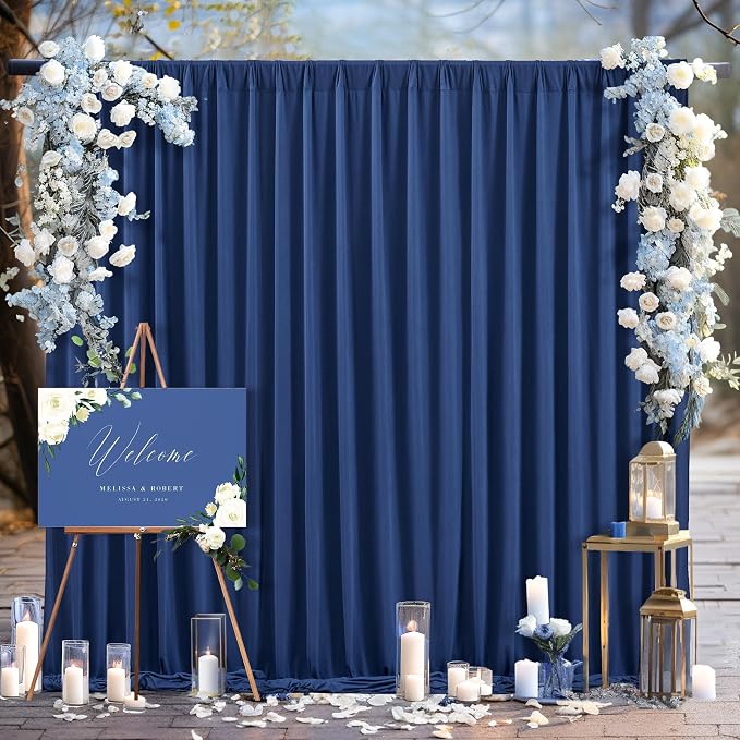 Navy Blue Backdrop Curtains-Wrinkle-Free Navy Blue Curtains Polyester Photography Drapes Wedding Background for Baby Shower Birthday Graduation Party Decorations - 8 X10FT