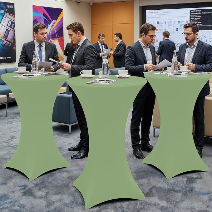 Moosfor Spandex Cocktail Table Covers 4 Pack, Elastic Fitted Stretch Table Cloth, Round High Top Tablecloths for Bar, Party, Pub, Wedding & Banquet (Sage Green, 32x43 Inch)