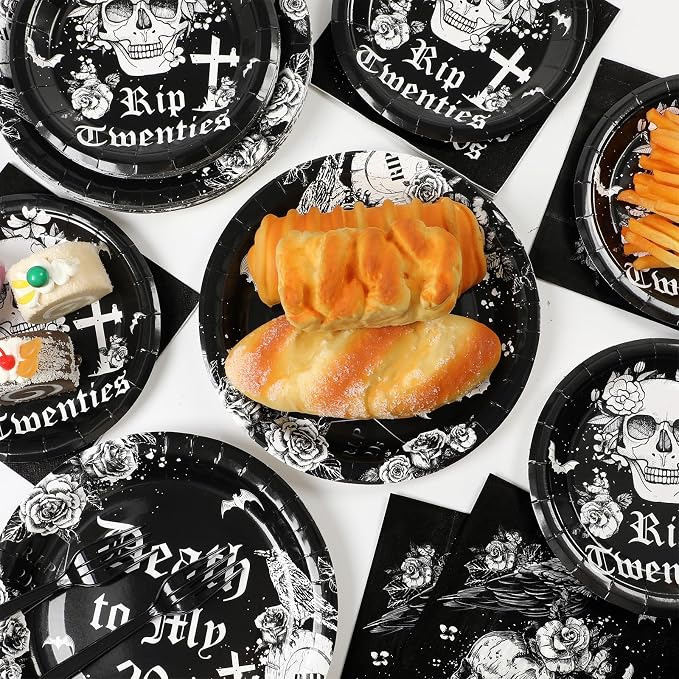 50 Guests 30th Birthday Plates and Napkins Party Supplies Death to My 20s Party Decorations Rip To My 20s Disposable Tableware Set Death To My Twenties Dinnerware Favor for Men Women, 200PCS