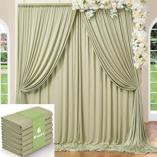 30ft x 10ft Wrinkle Free Sage Green Backdrop Curtains for Parties, Thick Polyester Photo Backdrop Drapes for Wedding Birthday Party Photography Background, 6 Panels 5x10ft