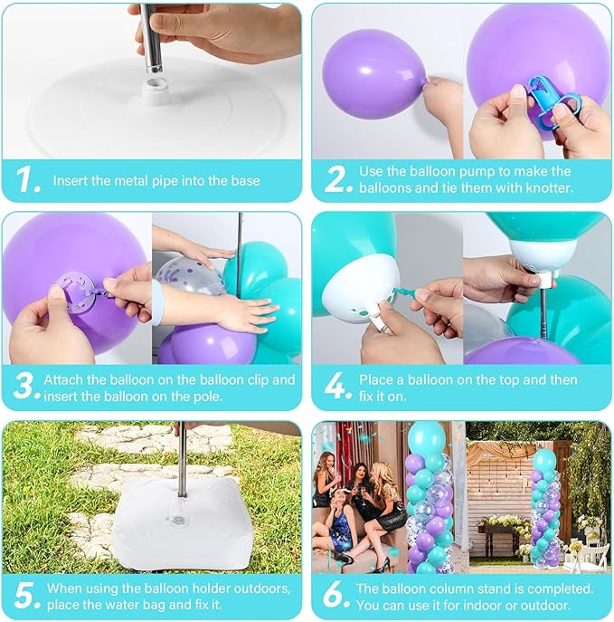 2 Sets Pink Purple Blue Balloon Column Stand Kit with 100 Balloons Adjustable Balloon Tower Stand with Bases for Floor Confetti Balloons Column Kit for Summer Mermaid Graduation Birthday Party Decor