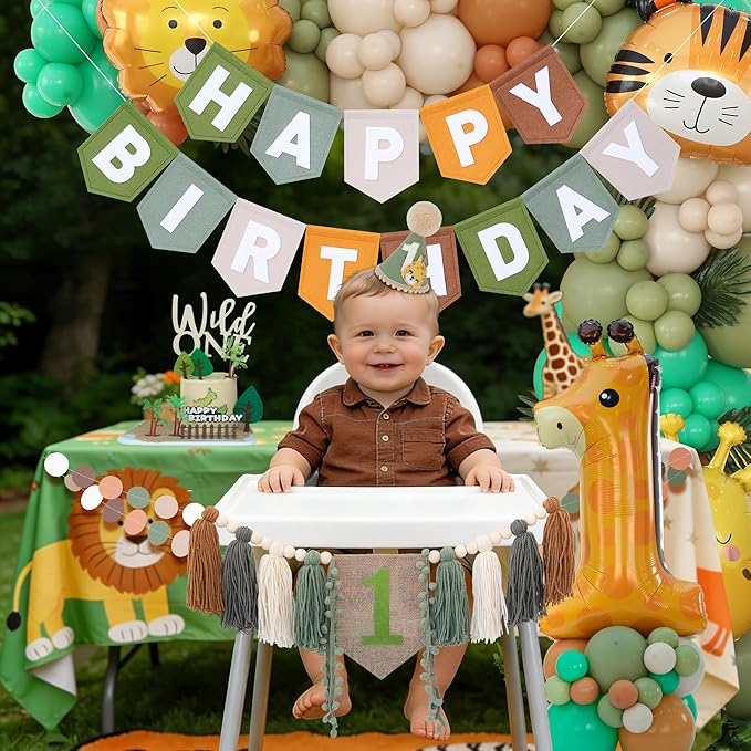 Wild One Birthday Decorations for Boys Balloons Arch Kit Jungle Theme 1st Party Banner First Safari Themes Zoo One Year Old Baby Boy