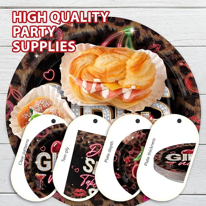 96Pcs Cheetah and Cherry Birthday Party Decorations Red Leopard Print Plates and Napkins Red Black Leopard Cherry Tableware Set for Girls Night Bachelorette Birthday Wedding Party Supplies Serves 24