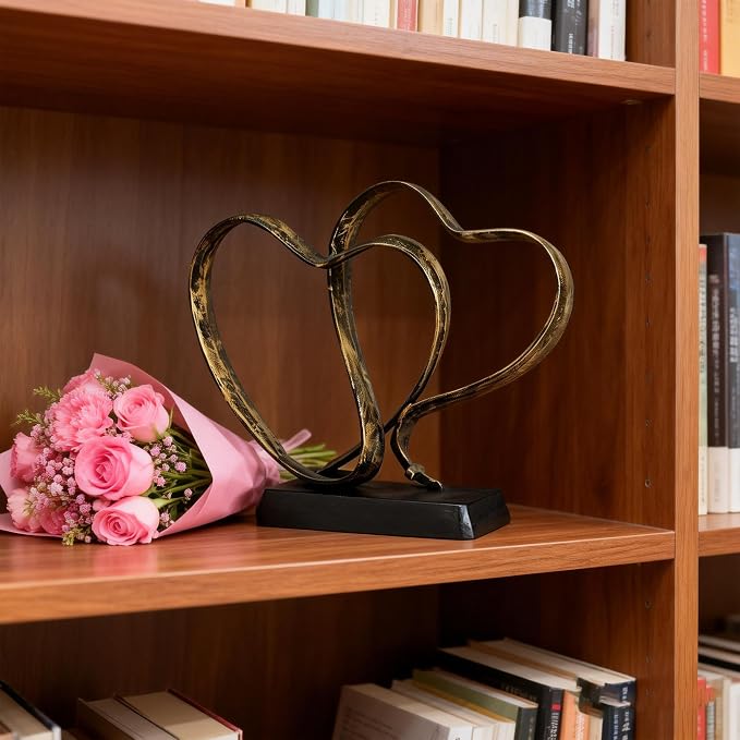 Anniversary Wedding Gifts for Couple - Two Hearts and Cross Iron Sculpture, 1st to 50th for Her and Him,Decorative Hearts Statue Includes Present Box and Poem Card