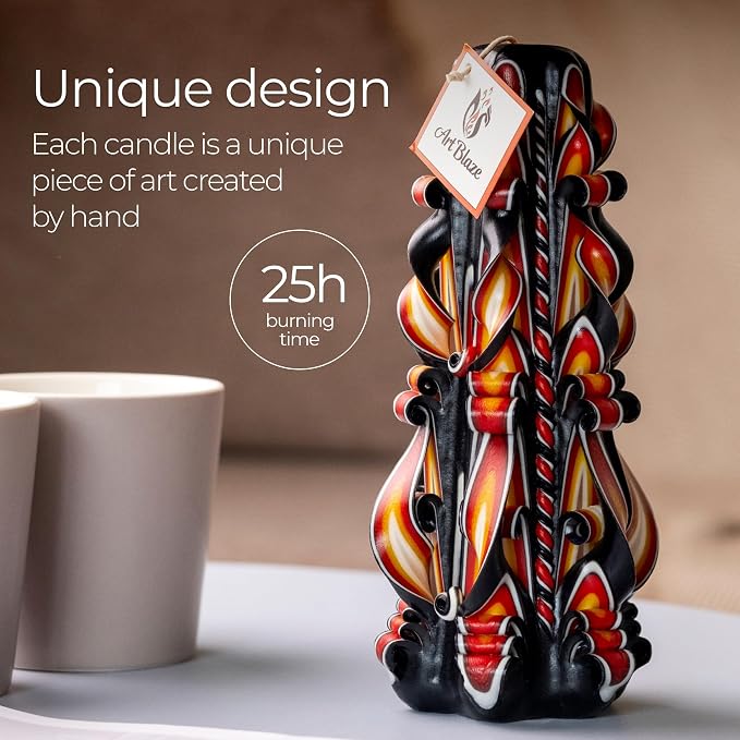 Carved Candles - Handmade Long Burning Decorative Luxury Candles - Unscented - Perfect for Home Decor, Birthdays, Romantic Occasions, Gifts for Women - Christmas Gift for Mom - Big Black