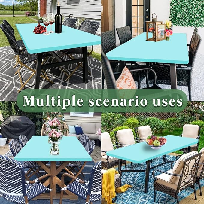 Picnic Table Cover 10 Pack Elastic Fitted Tablecloths for 6 Foot Rectangle Tables Waterproof Stretch Washable Patio Folding Outdoor Spandex Table Cloth Camping Banquet Parties (Aqua Blue,30" x 72")