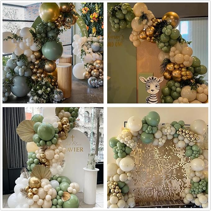 412Pcs Sage Green White Sand Gold Balloons Garland Arch Kit,18 12 10 5 Inch Different Sizes Balloons for Baby Shower Wedding Birthday Gender Reveal Party Decoration