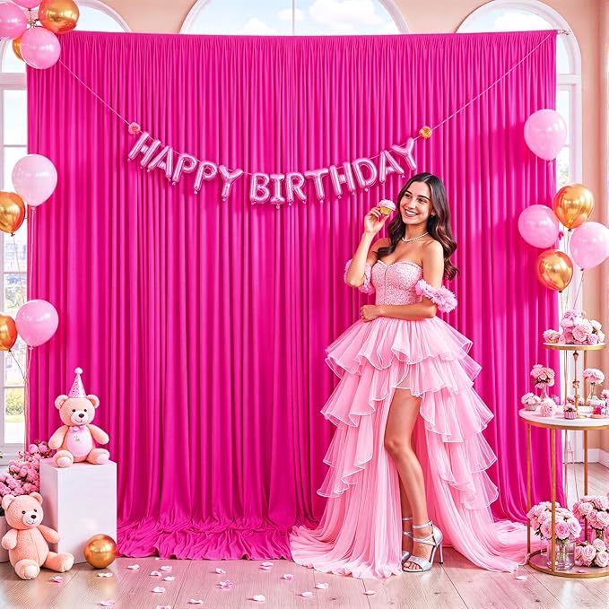 4 Panels Fuchsia Backdrop Curtain for Parties Birthday Party Wrinkle Free Hot Pink Photo Curtains Backdrop Drapes Fabric Decoration for Wedding 20ft(W) x 10ft(H)