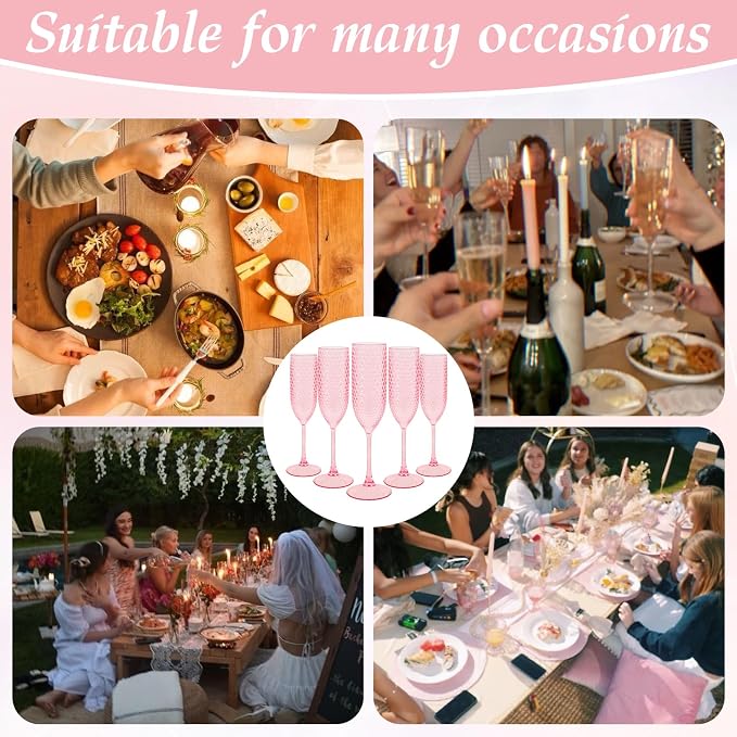 Pesonlook 24 Pack Plastic Champagne Glasses Pink Reusable Diamond Crystal Clear Wine Glasses Diamond Wine Cups Vintage Drinking Glasses for Wedding Reception, Grand Event Party Supplies