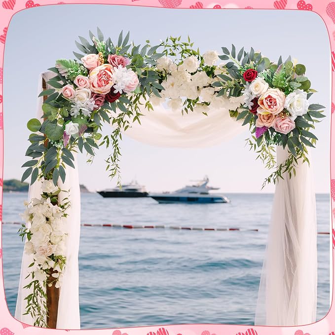 2 Pcs Wedding Arch Decorations - Reusable Artificial Hanging Flowers Floral Swag Greenery Garland for Wedding Welcome Sign Backdrop Bridal Ceremony Reception Backdrop Decoration