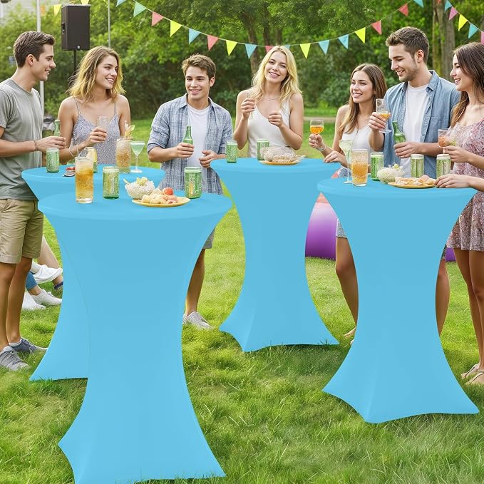 Moosfor Spandex Cocktail Table Covers 4 Pack, Elastic Fitted Stretch Table Cloth, Round High Top Tablecloths for Bar, Party, Pub, Wedding & Banquet (Blue Mist, 32x43 Inch)