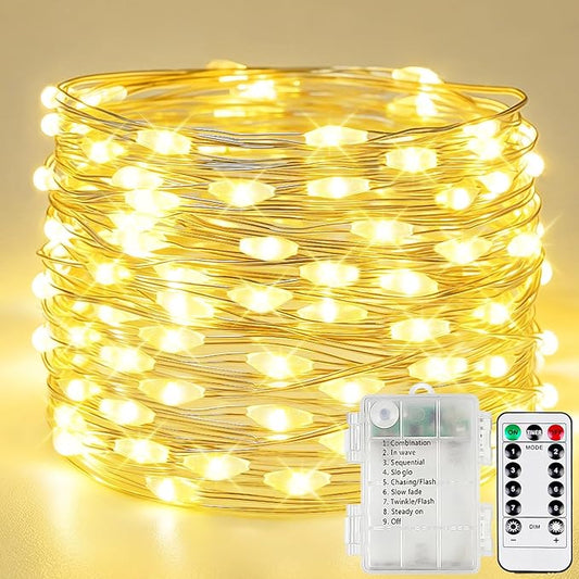120LED 40FT Fairy Lights Battery Operated with Remote, 1 Pack Twinkle Lights Waterproof for Outdoor & Indoor, 8 Modes String Light Timer for Christmas Party Wedding Birthday Home DIY Décor(Warm White)