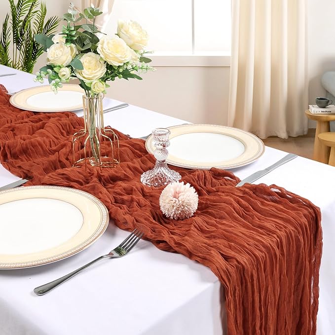 6 Pack 10FT Terracotta Cheesecloth Table Runner 120 Inch Long Gauze Rustic Boho Spring Cheese Cloth Table Runner Sheer Fabric Decorations for Holiday Party Wedding Banquet Bridal Baby Shower Décor