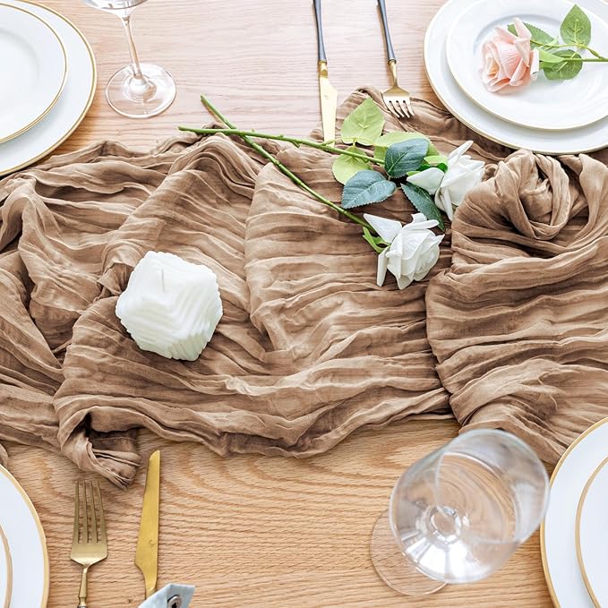 Wokceer Cheesecloth Table Runner 12Pack 10FT Nude Brown Christmas Gauze Cheese Cloth Table Runner for Party Rustic Sheer Table Runners for Baby Bridal Shower Wedding Easter Decor