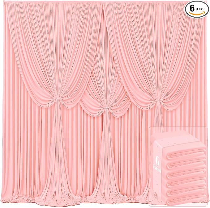 6 Panels Blush Pink Backdrop Curtains for Wedding Party Wrinkle Free Backdrops Curtain Drapes Fabric Decorations Photo Back Drop Cloth for Baby Shower Photography Stage Reception 30ft(W) x 12ft(H)