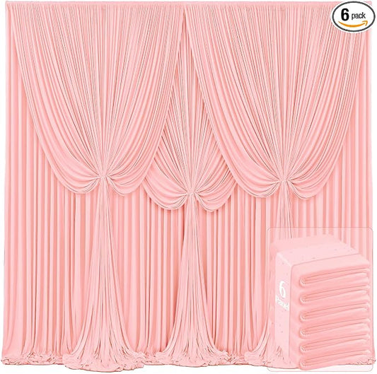 6 Panels Blush Pink Backdrop Curtains for Wedding Party Wrinkle Free Backdrops Curtain Drapes Fabric Decorations Photo Back Drop Cloth for Baby Shower Photography Stage Reception 30ft(W) x 12ft(H)