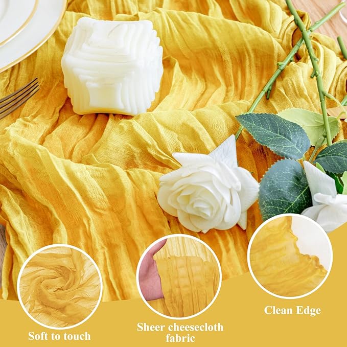 Wokceer Cheesecloth Table Runner Christmas 2Pack 10FT Gold Boho Gauze Fall Easter Cheese Cloth Table Runner for Party Long Rustic Sheer Table Runners for Baby Bridal Shower Wedding Table