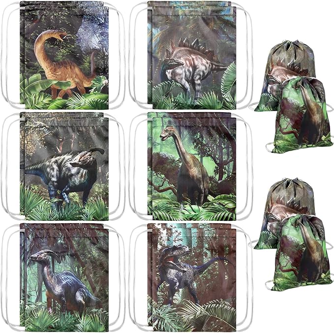 24 Dinosaur Party Favors Bags Dinosaur Drawstring Gift Dino Birthday Party Supplies Goody Bags Dino Goodie Treat Backpack for Gift Candy Snack Travel Storage