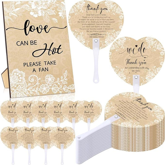 Roowest Wedding Fans for Guests Bulk 100 Pcs Retro Lace Wedding Hand Fans 1 Table Sign Abanicos para Boda Thank You for Celebrating with Us Favors for Bridal Shower Tea Party Gift