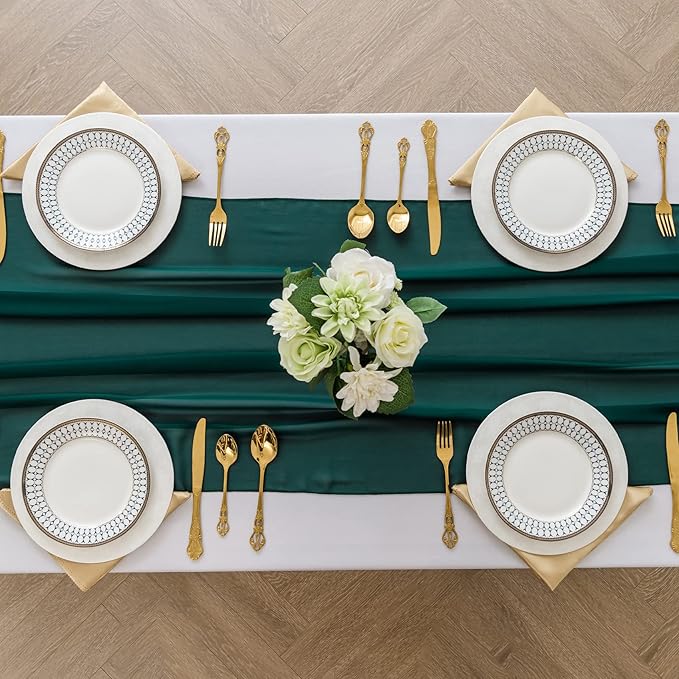 6Pack 9ft Christmas Chiffon Table Runner 14x108 Inch Sheer Romantic Table Runner for Wedding Birthday Party Bridal Shower Outdoor Decoration-Hunter