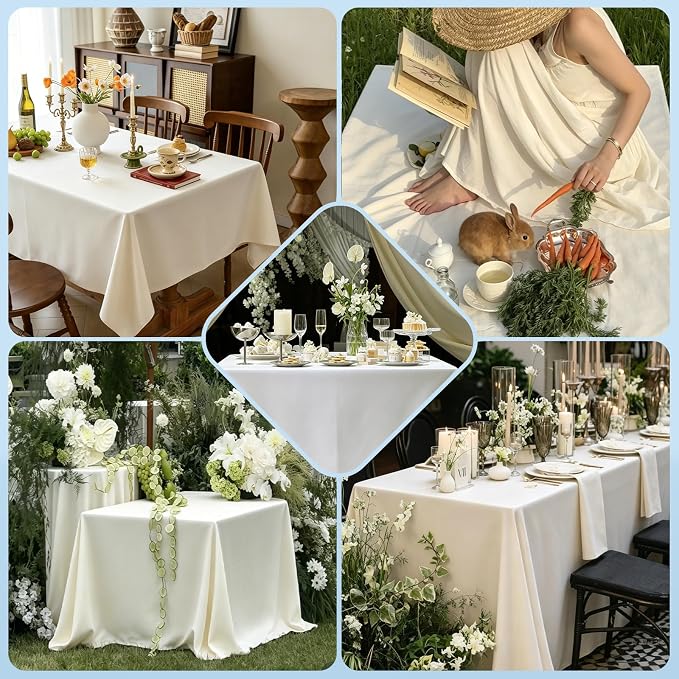 WIGENIUS 10 Pack Ivory Table Cloth Rectangle Tablecloths 70X120 Inch,Polyester Table Cloth for 8 Foot Rectangle Tables,Wrinkle Resistant Washable Fabric Table Covers for Party,Wedding Banquet