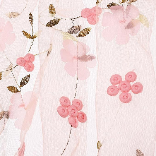 MECCANIXITY 5 Yard Tulle Fabric 175"x51"3D Flower Embroidery Mesh Lace Fabric for DIY Handmade Clothing Wedding Dress Skirt Home Curtain Decoration, Orange Pink