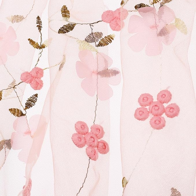 MECCANIXITY 1 Yard Tulle Fabric 35"x51" 3D Flower Embroidery Mesh Lace Fabric for DIY Handmade Clothing Wedding Dress Skirt Home Curtain Decoration, Orange Pink
