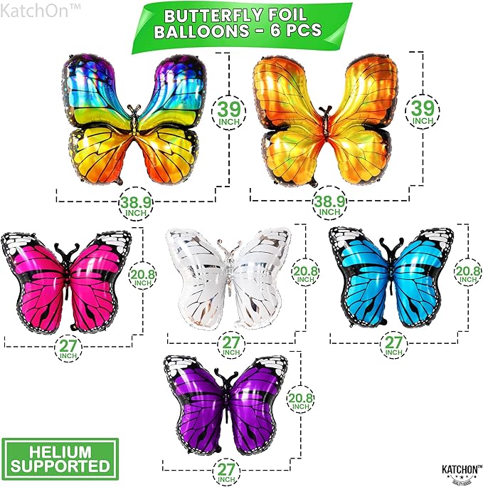 Giant, Rainbow Number 5 Balloon - 40 Inch | Big, Butterfly Balloon and Flower Balloon - Pack of 10 | Rainbow 5 Balloon Number for 5th Birthday Decorations Girl | Number 5 Balloons for Birthdays