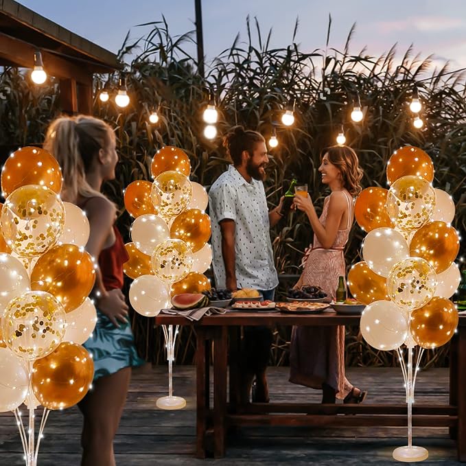 Cicicooie Centerpieces Balloon Holder Decoration with String Light 2 Set Champagne Gold Balloon Stand Kit for Floor for Propose Wedding Birthday Party