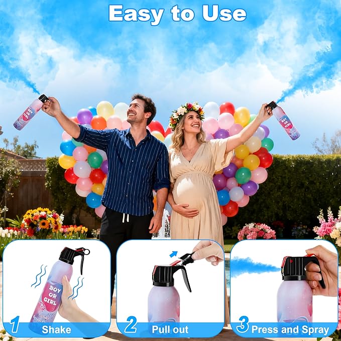 4 Pack Gender Reveal Smoke Bombs, Powder Spray Blue Color Blasters for Baby Boy Reveal Party Baby Shower Decorations Outdoor Reveal Cannon, Long Lasting 14s Thick Smoke for Photos & Videos