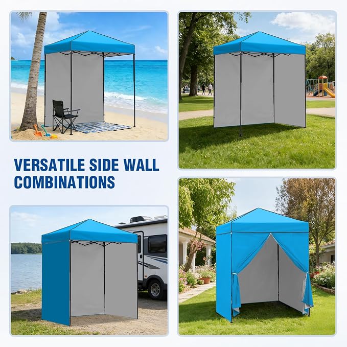6x4 Pop Up Canopy Tent with Four Wall Panels, Instant Portable Beach Canopy, Outdoor Tent with Carry Bag for Camping, Sports, Tailgating, Events, Light Blue