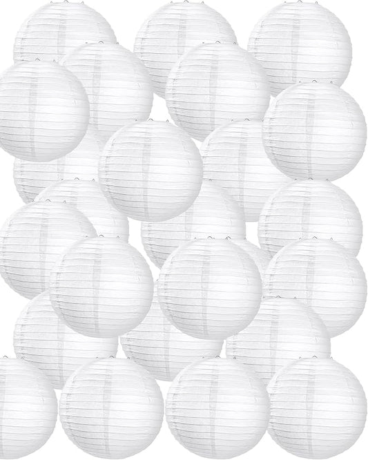 Treela 30 Pack White Chinese Japanese Paper Lanterns Decorative Hanging Round Paper Lantern Lamps for Wedding Birthday Party Decorations (8 Inch)