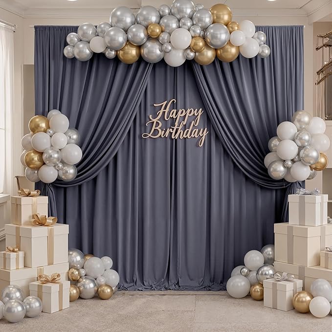 40ftx10ft Wrinkle Free Charcoal Backdrop Curtains for Parties, 8 Panels 5x10ft Silky Polyester Photo Backdrop Drapes for Wedding Birthday Photography Background Backdrop Stand