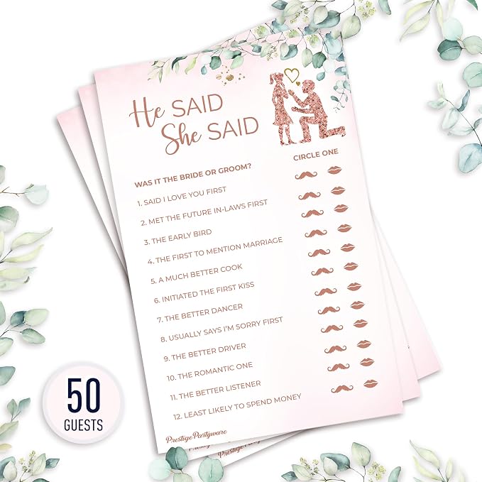 Prestige Would She Rather Bridal Shower Game + He Said She Said(set of 2) | Wedding Shower, Bridal Games for 50 Guests