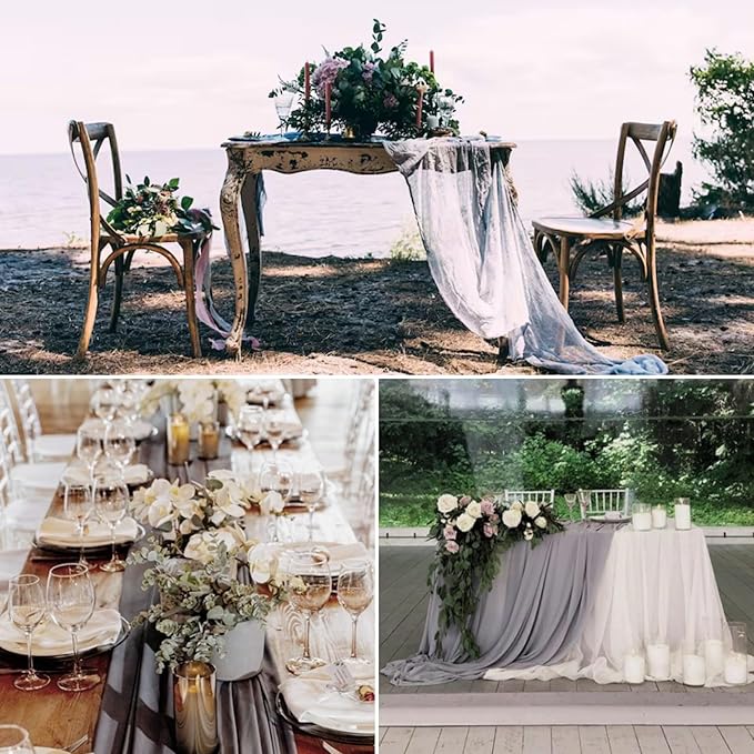 8 Pack Grey Cheesecloth Table Runner 10Ft Gauze Cheese Cloth 35x120 Inch Boho Table Runner Romantic Table Cloth Table Cover for Wedding Bridal Baby Shower Birthday Party Engagement Fall Table Decor